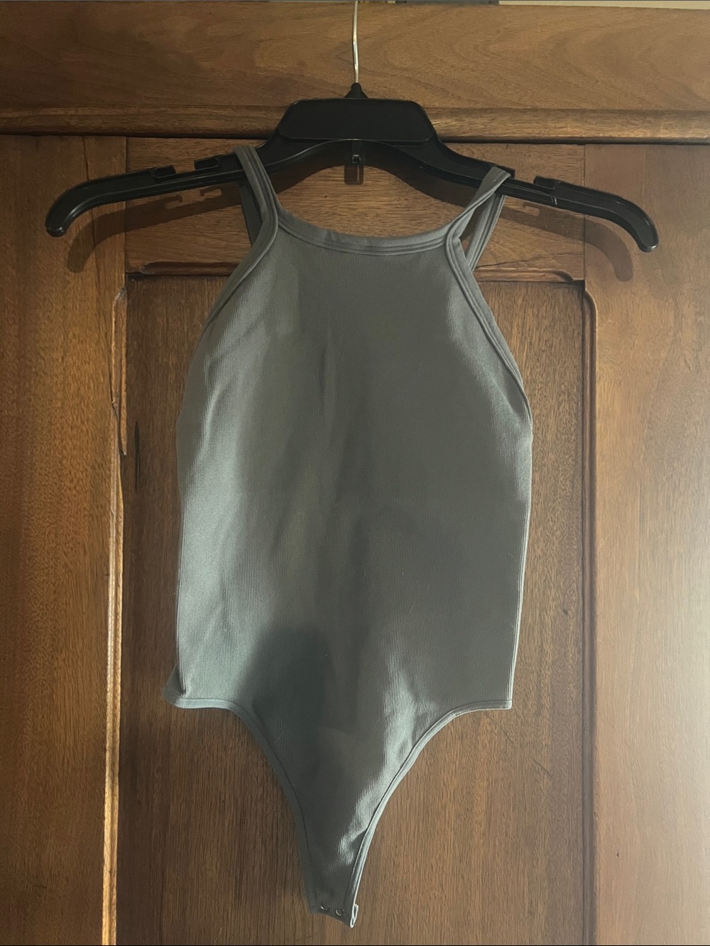High-Neck Gray Stretch Bodysuit
